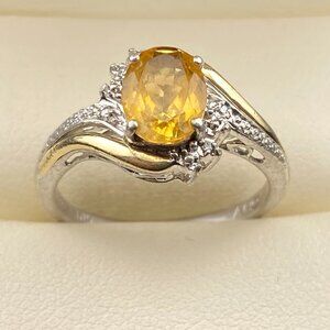 Vintage Alwand Vahan 10K Gold & 925 Sterling Citrine & 4 Diamonds Ring Size 6.5